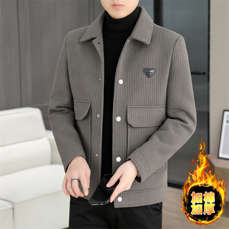 直播冬季新款毛呢大衣短款翻领加厚百搭夹克外套上衣7922P145，男装毛呢大衣，电商B226