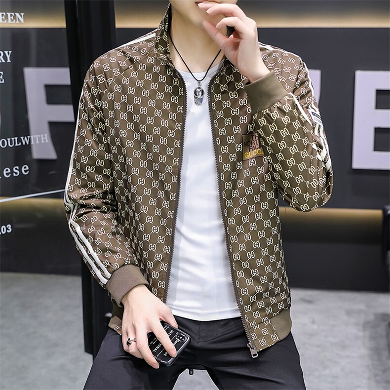 品牌休闲立领外套男秋季2026新款潮牌时尚百搭男士印花薄款夹克潮,男装夹克,电商B212（原钱塘6029）