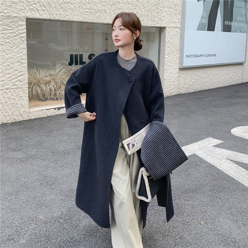 韩版减龄长款双面羊绒大衣女2025年冬季新款显瘦加厚保暖毛呢外套,女装双面呢大衣,蝶眷