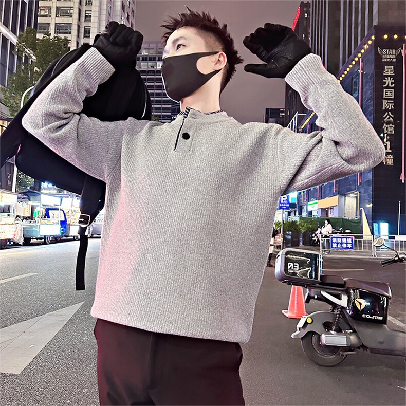 LV301/P88控118冬季美式假两件亨利领针织套头毛衣男深灰首1,男装针织衫/毛衣,星座305B