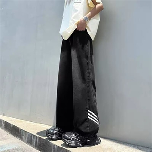 三条杠裤子男款秋季美式高街潮牌条纹运动卫裤宽松阔腿拖地裤图片
