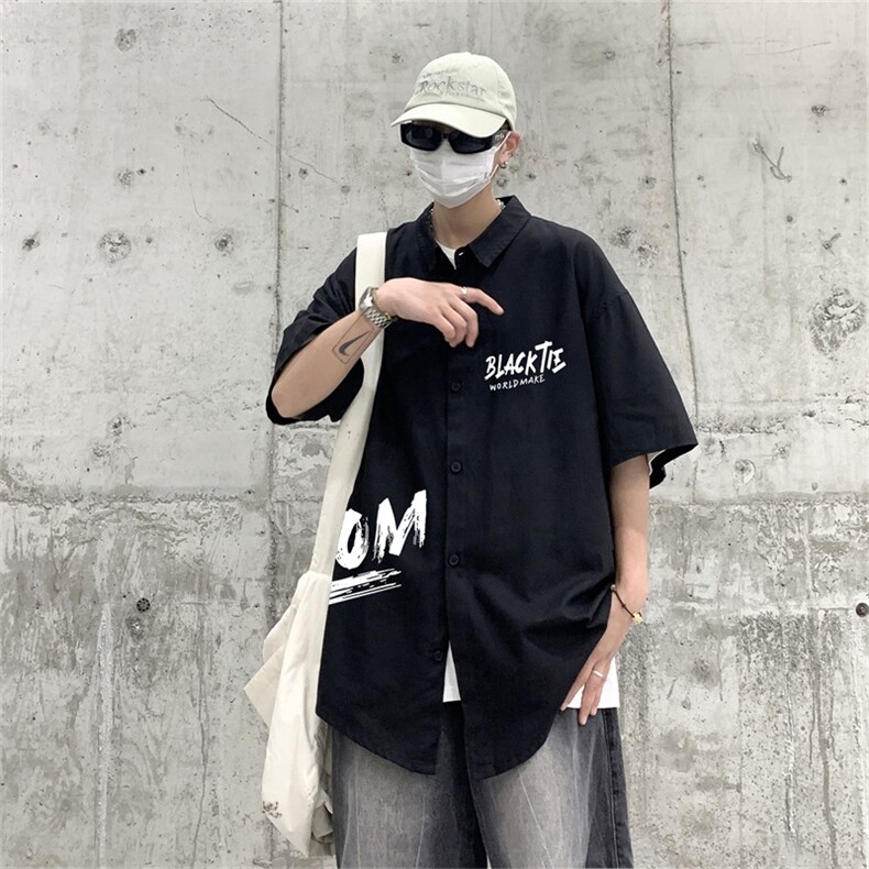 DSA028-MDS2140夏季新款港风百搭潮流印花短袖衬衫男,男装T恤,电商A028
