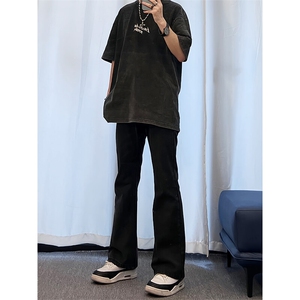 高点击！！！纯黑色微喇叭牛仔裤修身弹力KZ06-P55图片