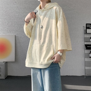现货 DX10116-特批42 控78 七分袖痞帅链条设计连帽短袖T恤大码男图片