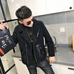 1羊羔毛棉服社会小伙加厚男棉衣斜拉车外套C301B-YG01图片