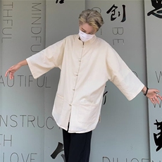 中山装夏季亚麻短袖道袍外套男风汉服衬衫套装CS04519-P40，男装衬衫，星座308B-2
