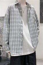 港风秋季小清新外穿长袖衬衫男百搭休闲格子衬衣外套CS22/P45，男装衬衫，电商D202-1