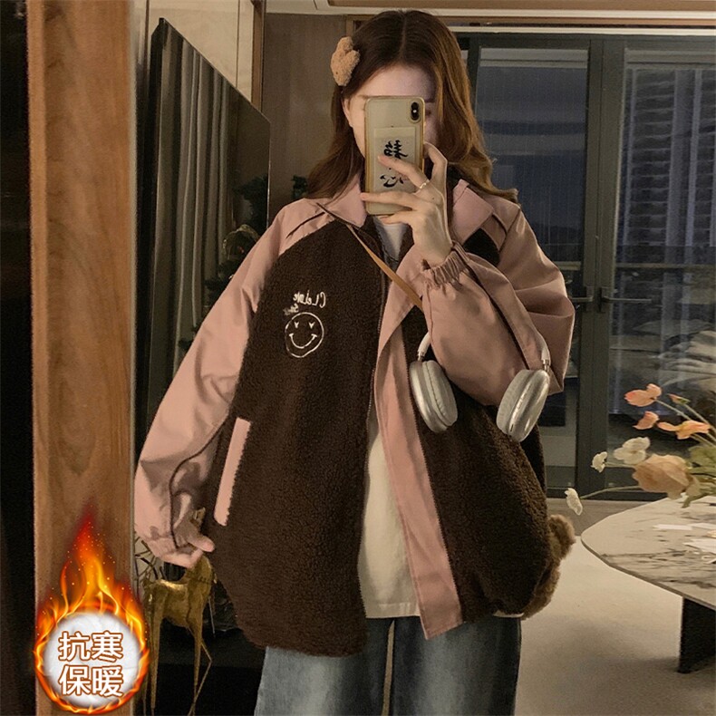 2025女秋冬季韩版立领拼色加厚羊羔毛卫衣拉链炸街棒球服C488-P90，女装职业装，星座911-2(原星座613-2）