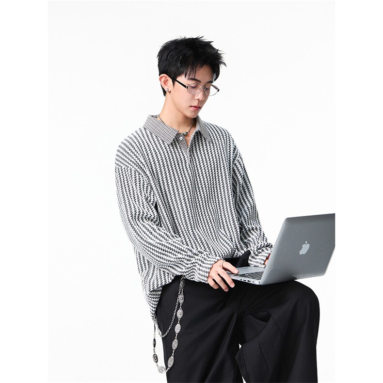 加绒加厚卫衣千鸟格长袖t恤polo打底衫504-T503-特P28（加绒P33）,男装T恤,星座504