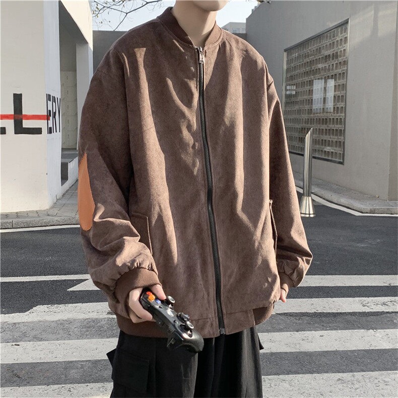 春装皮补丁拼接灯芯绒夹克男休闲外套JK18P70,男装夹克,电商C323