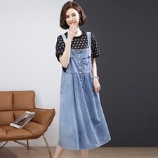 2022夏季新款时尚气质宽松显瘦休闲舒适背带牛仔裙套装，女装套装/套裙，丽影随形