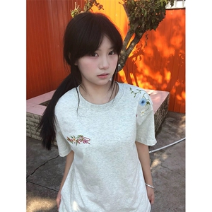 万针全刺绣工艺抖音得物高品质260克重磅纯棉双纱美式高街短袖T恤图片