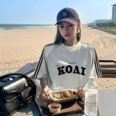 抖音得物品质二开240克宽松纯棉美式潮牌印花三条杠中性风短袖T恤，男装T恤，电商A486-1