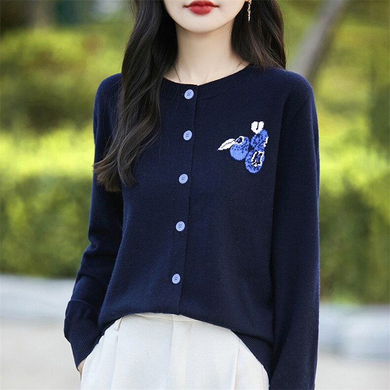 品牌高级感提花开衫女2024秋长袖上衣外搭羊毛针织衫毛衣外套，女装羊毛衫，暖烁羊绒