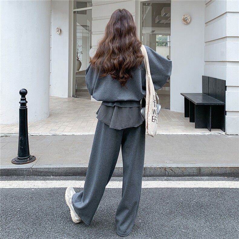 大货已出韩系休闲条纹拼接卫衣阔腿裤套装F716-P165-K268,女装套装/套裙,2C255