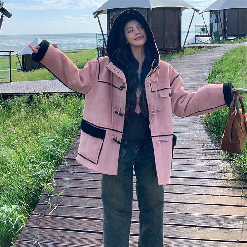 【新款】粉色皮毛一体羊羔毛外套886-P190-K289,女装棉衣/棉服,2C305