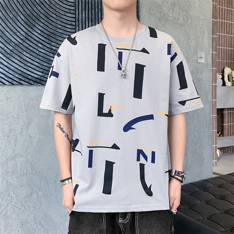 重磅纯棉冰感T恤夏季休闲店主风印花纯色百搭T恤81125-P30控58,男装T恤,星座717