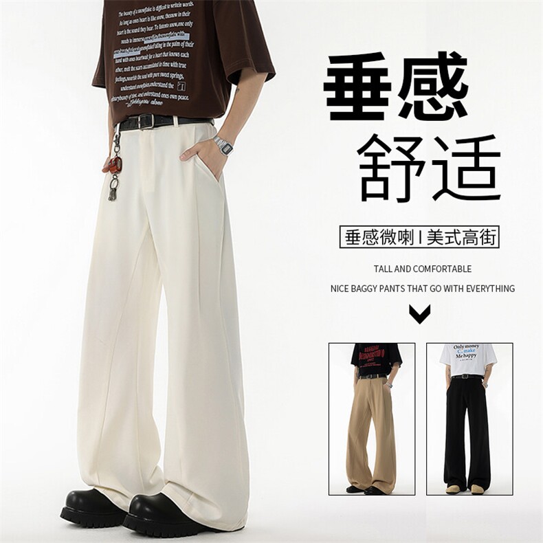 西服裤薄款无弹力高街裤夏季西裤商务休闲垂感男士休闲裤美式白色图片
