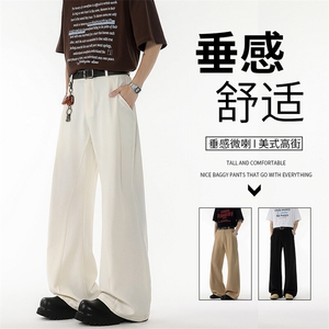 西服裤薄款无弹力高街裤夏季西裤商务休闲垂感男士休闲裤美式白色图片