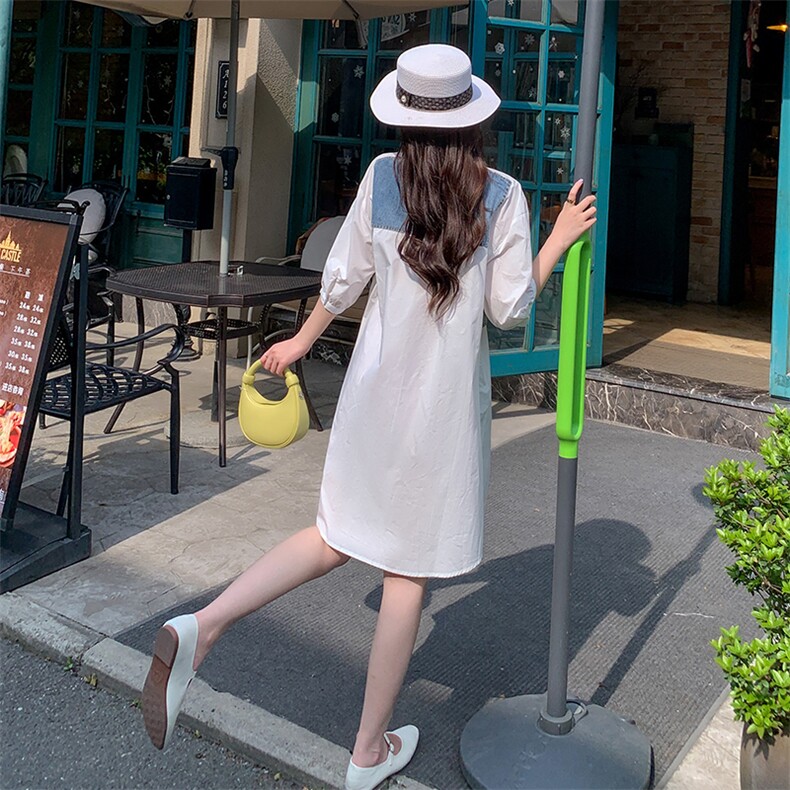 《现货新品》假两件牛仔翻领衬衫连衣裙,女装连衣裙,MQ