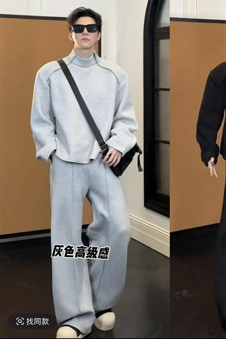 韩版宽松休闲运动立领卫衣长裤阔腿裤两件套装男潮TZ275特P80一套,男装休闲套装,电商B267
