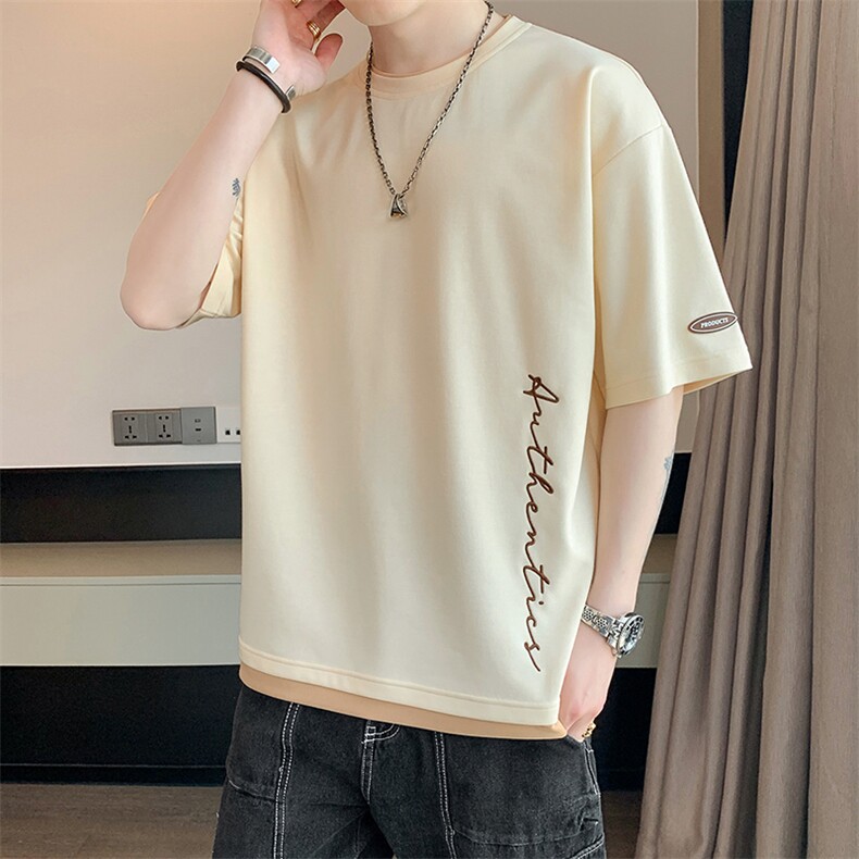 冰氧仿棉短袖店主风体恤夏季休闲百搭刺绣男上衣TC3146-P25控48，男装T恤，星座717