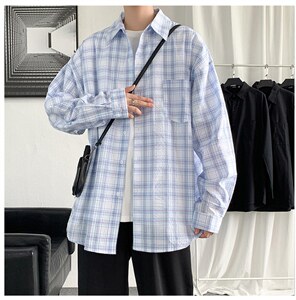 衬衫男2025年新秋季潮牌简约小格子外套休闲潮流男士衬衣CS703P45，男装衬衫，电商B413-1