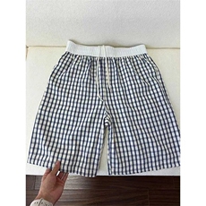 蓝色泡泡纱格子短裤男夏季拼接直筒五分休闲阔腿裤513DK1904P30，男装牛仔裤，星座513