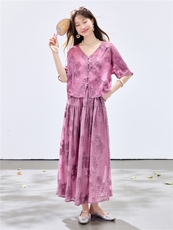 夏季新款现货！2026休闲风宽松版重工刺绣上衣+刺绣大摆半裙套装，女装套装/套裙，宝儿家