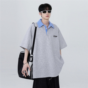 撞色拼接翻领短袖假两件炸街t恤运动百搭少年感POLO衫T603-P48图片