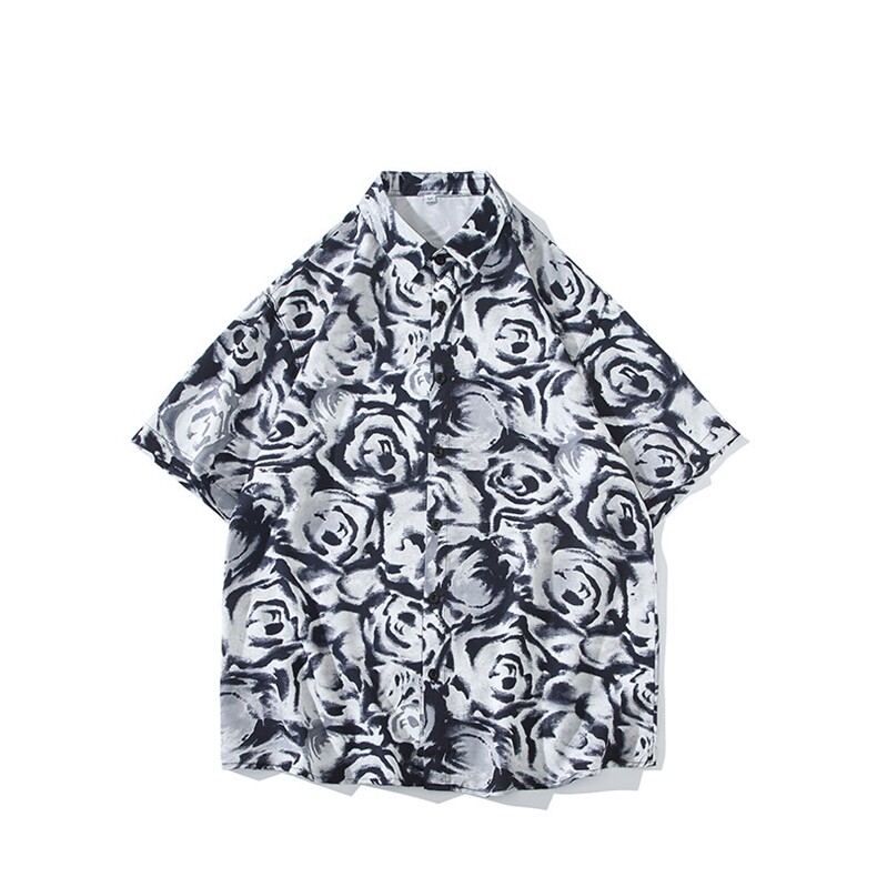 精品花衬衫男短袖夏季痞帅休闲上衣服外套翻领大码衬衣男A012/P35,男装衬衫,电商A012