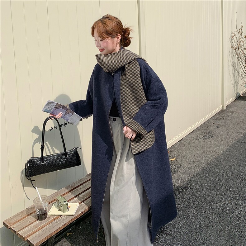 现货新款时尚洋气2025女装羊绒大衣宽松显瘦针织帽羊绒外套，女装毛呢外套，韩然一族