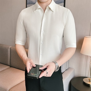 CS818-P45 夏季时尚男士中袖纯色衬衣舒适七分袖衬衫图片
