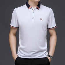 夏季薄款男中青年短袖T恤翻领纯色修身休闲透气半袖POLO衫，男装Polo衫，钱塘6003A(原)4033A