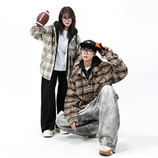 韩版男女情侣连帽格子衬衫外套日系休闲外套xz405-jk6810-p85，男装衬衫，星座405