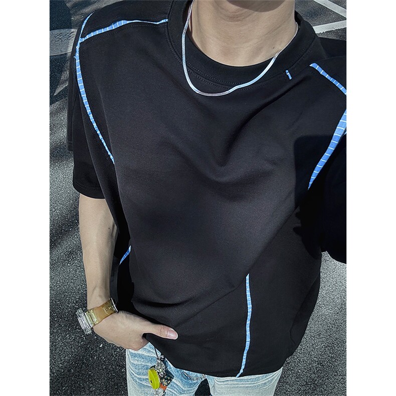 XZ1005-1-TTH606-P38重磅明线短袖T恤男宽松圆领休闲通勤百搭,男装T恤,星座1005-1