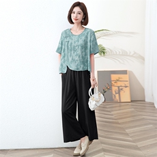 2024夏装新款时尚潮流简约气质优雅印花宽松两件套套装，女装套装/套裙，阿丹