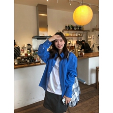 TC1508-P48全棉蓝色衬衫女秋季新款设计感小众外套中长款宽松上衣，女装衬衫，星座617A-2