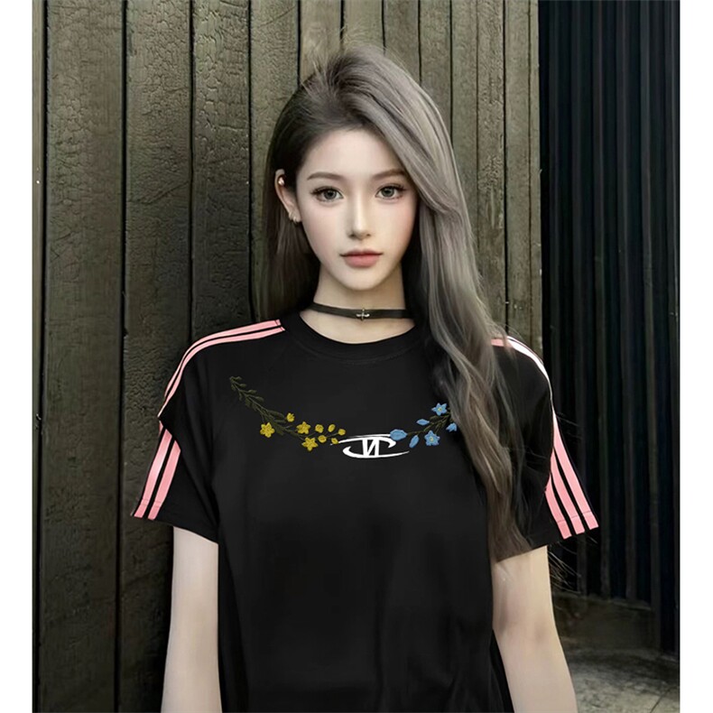 抖音得物品质二开240克宽松纯棉美式潮牌印花三条杠中性风短袖T恤,男装T恤,电商A486