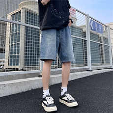 美式街头潮牌百搭牛仔短裤复古水洗宽松五分裤YM2062P38，男装牛仔裤，星座1013-1
