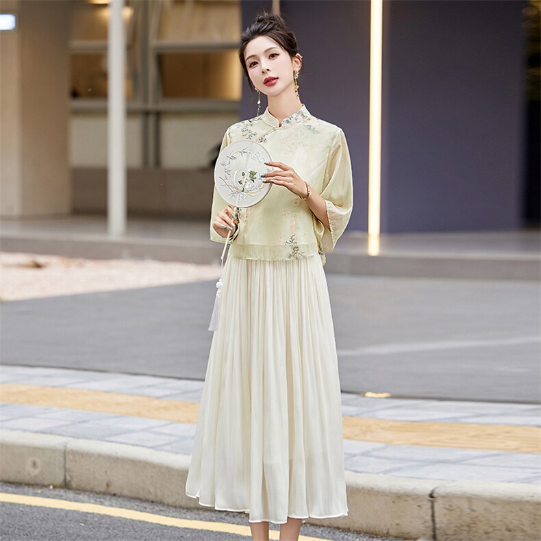 /新中式天丝套装女夏季新款国风汉服禅意茶服穿搭两件套,商品下架区,韩然一族