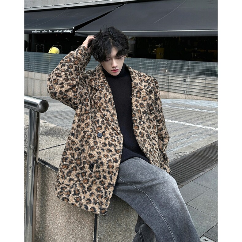 小香风豹纹毛呢外套韩系男装慵懒风高级呢料大衣504-F63-P98控138，男装毛呢大衣，星座504