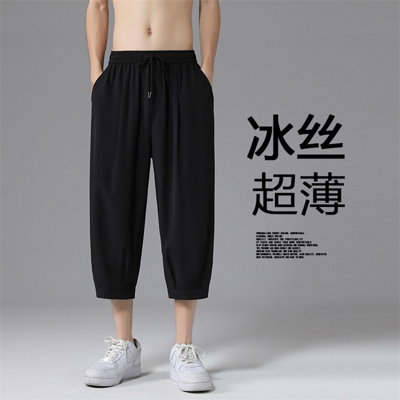 日系冰丝七八分短裤男薄款夏季潮牌ins大码宽松休闲裤子运动垂感图片