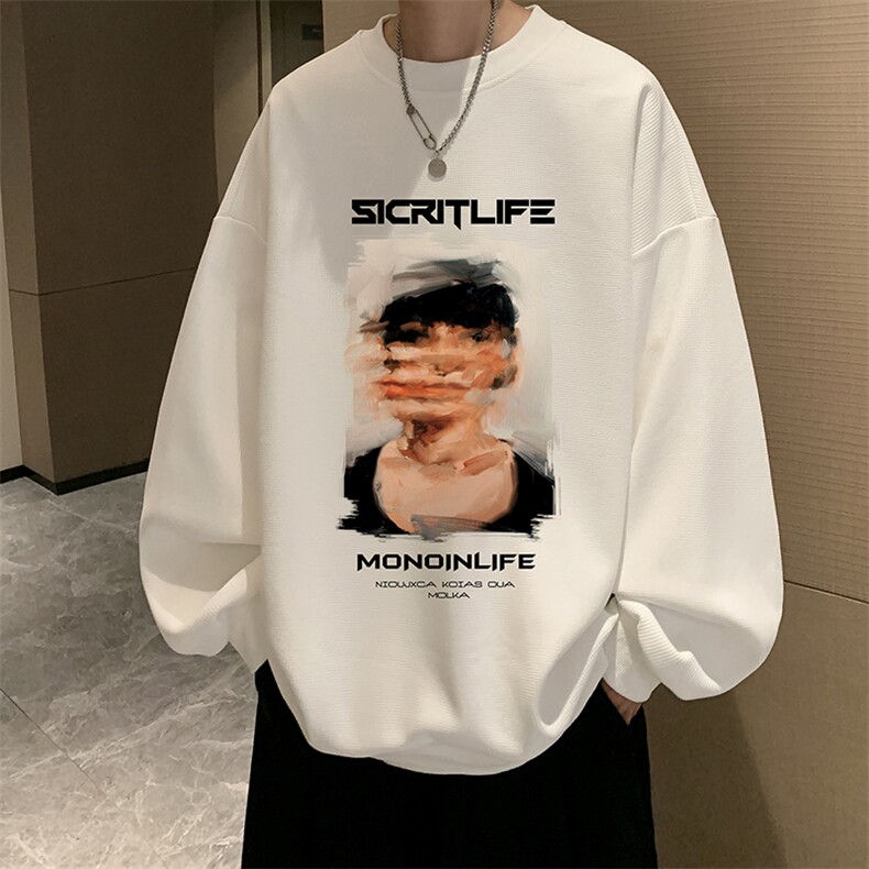 华夫格卫衣圆领卫衣男大码长袖t恤男外套HW76213-P30加绒款-P40,男装卫衣,电商A040