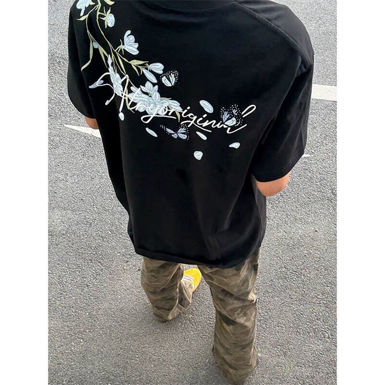 万针全刺绣解构设计260克重磅双纱纯棉高品质美式高街短袖T恤特35,男装T恤,电商A486