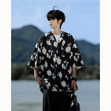 水墨花卉短袖花衬衫冰丝度假痞帅衬衣高级感夏威夷外套DC5015/P35，男装衬衫，电商B238