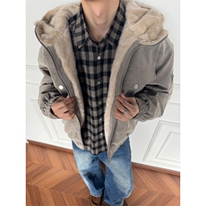 网图美潮座山雕连帽兔毛绒拼皮棉服外套W1917/特P98，男装棉衣，电商B350