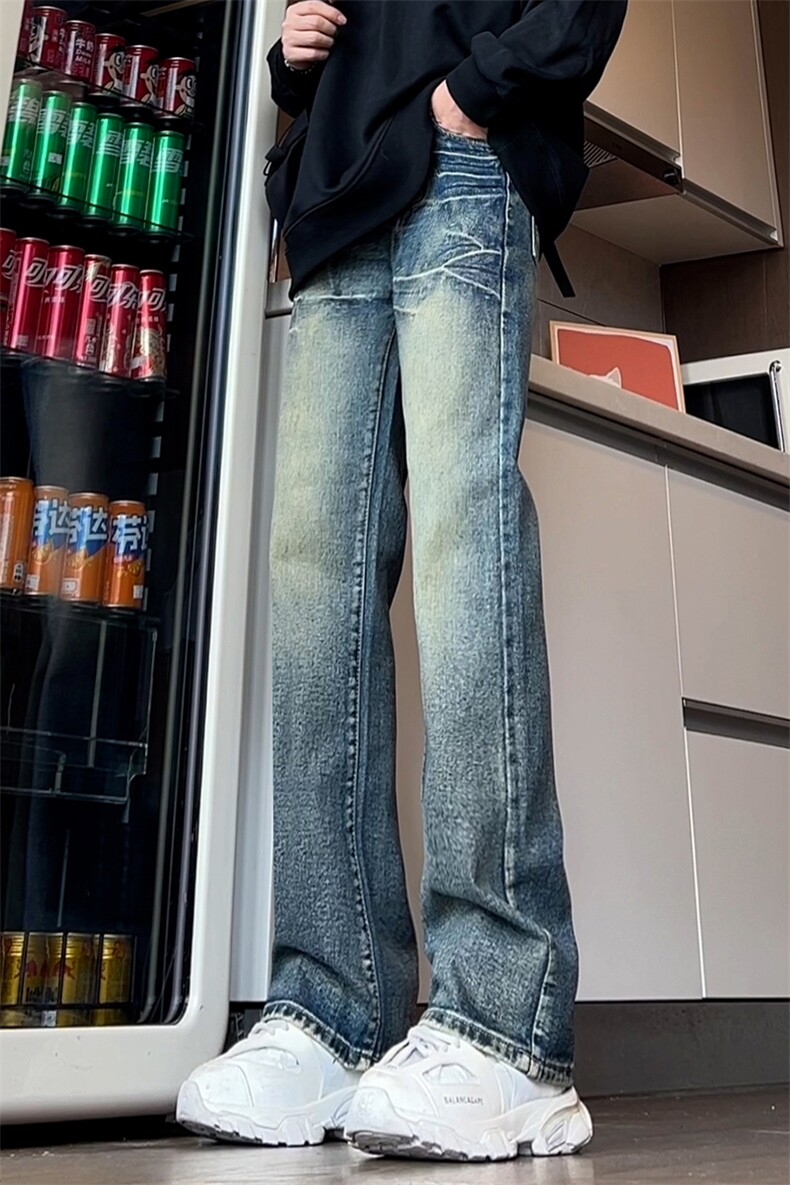 B221美式ins高街暗黑百搭修身微喇牛仔裤LK24272-特P45控78,男装牛仔裤,电商B221