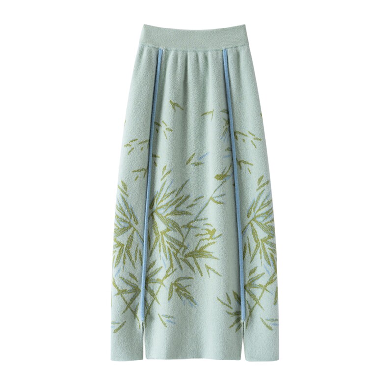 新款针织竹子半身裙时尚简约风，女装半身裙，亿嘉羊绒