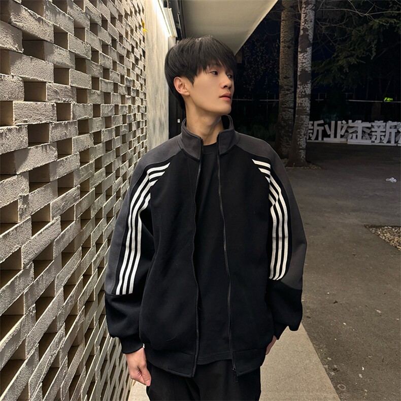 抖音得物高品质 美式高街重磅结构织带拼接撞色立领卫衣外套 CM41图片